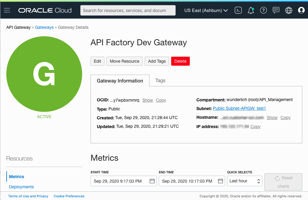 A screenshot that shows the details page for an API gateway.