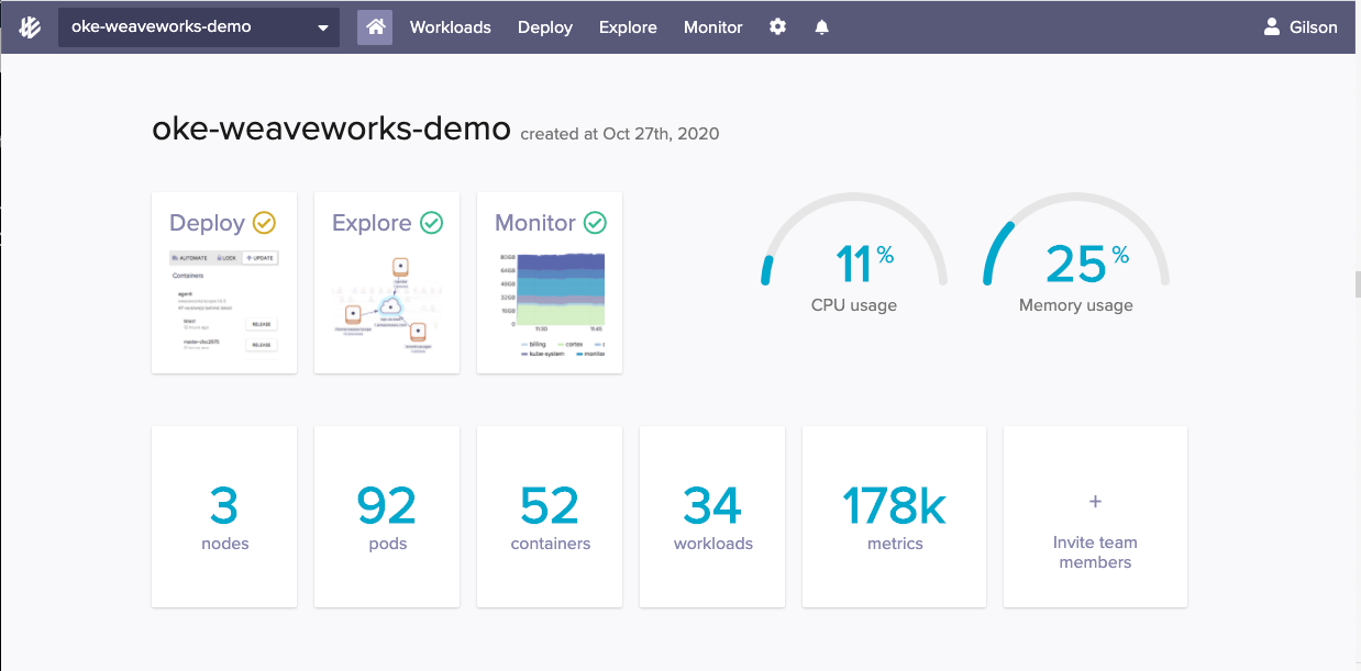 A screenshot of the Weaveworks dashboard.