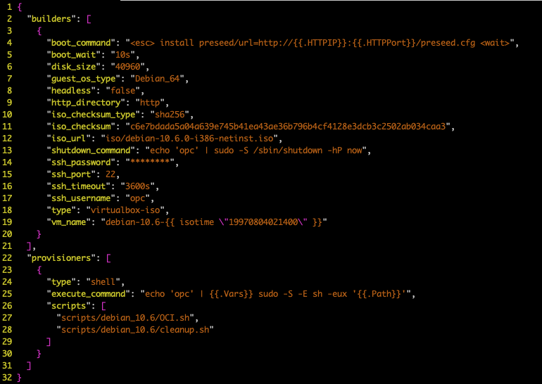 A screenshot of the example Packer file running in the terminal.