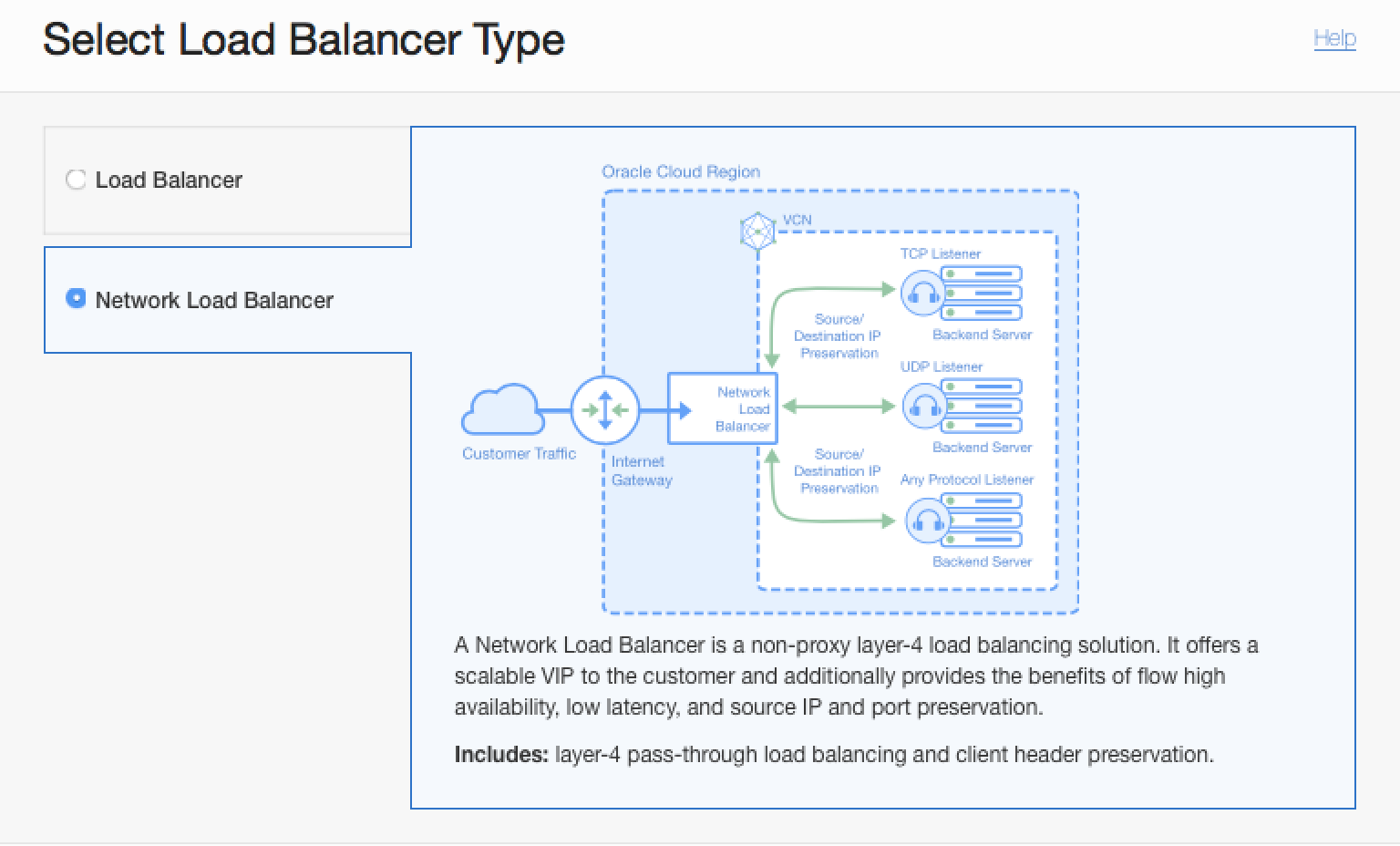 A screenshot of the load Balancer Type panel in the Console.