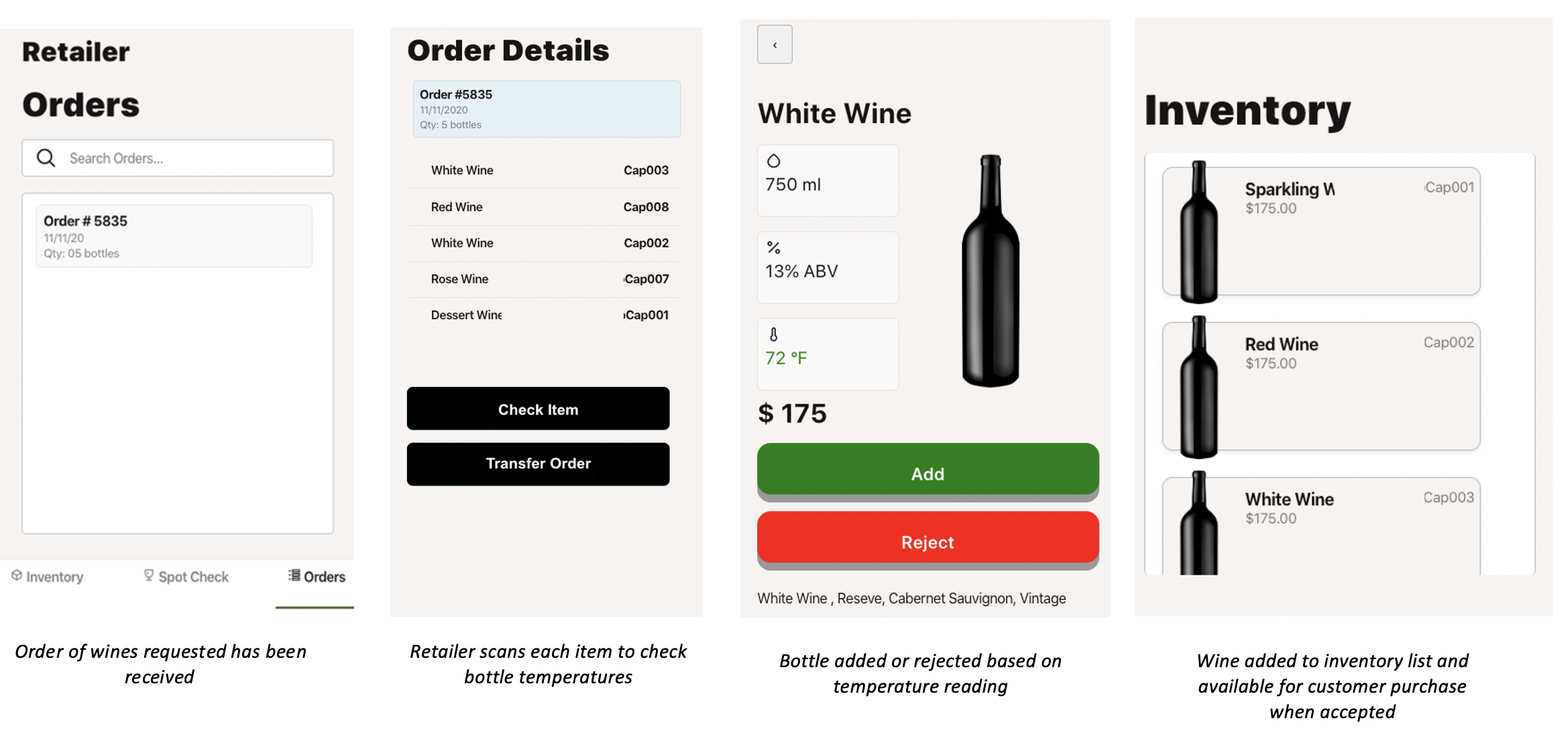 A screenshot of an example order of wine.