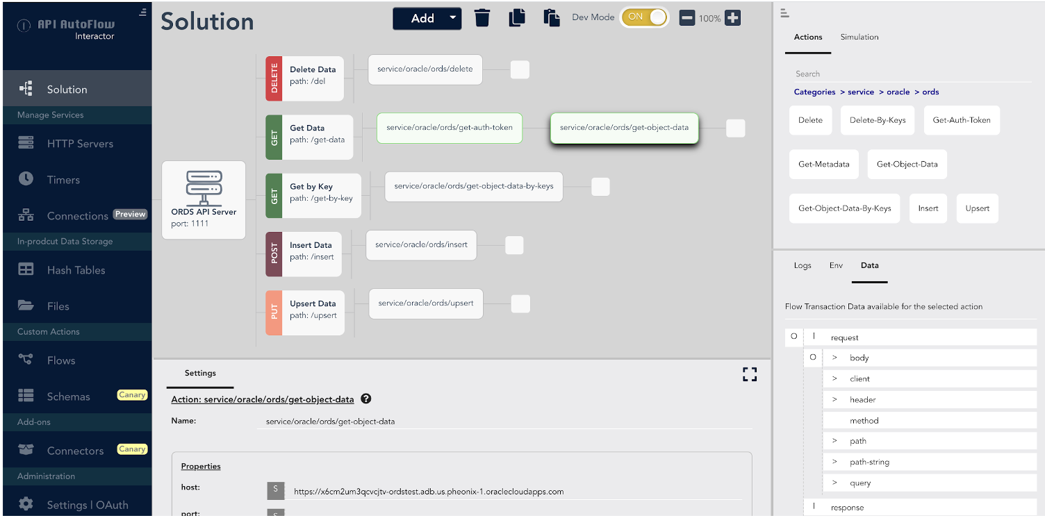 A screenshot of the API AutoFlow Solution dashboard.