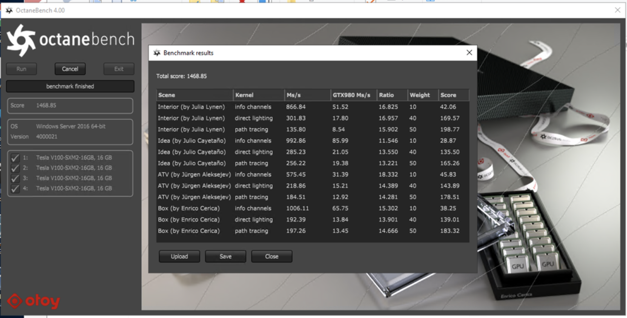 A screenshot of the results of the V100 test.