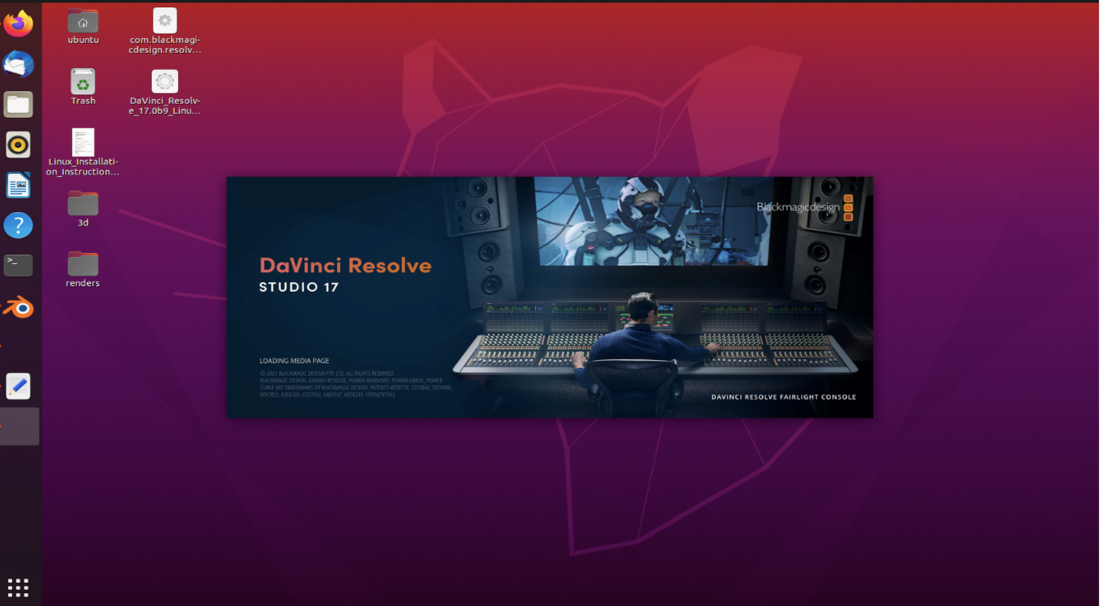 A screenshot of DaVinci Resolve Studio 17 opening on a desktop.