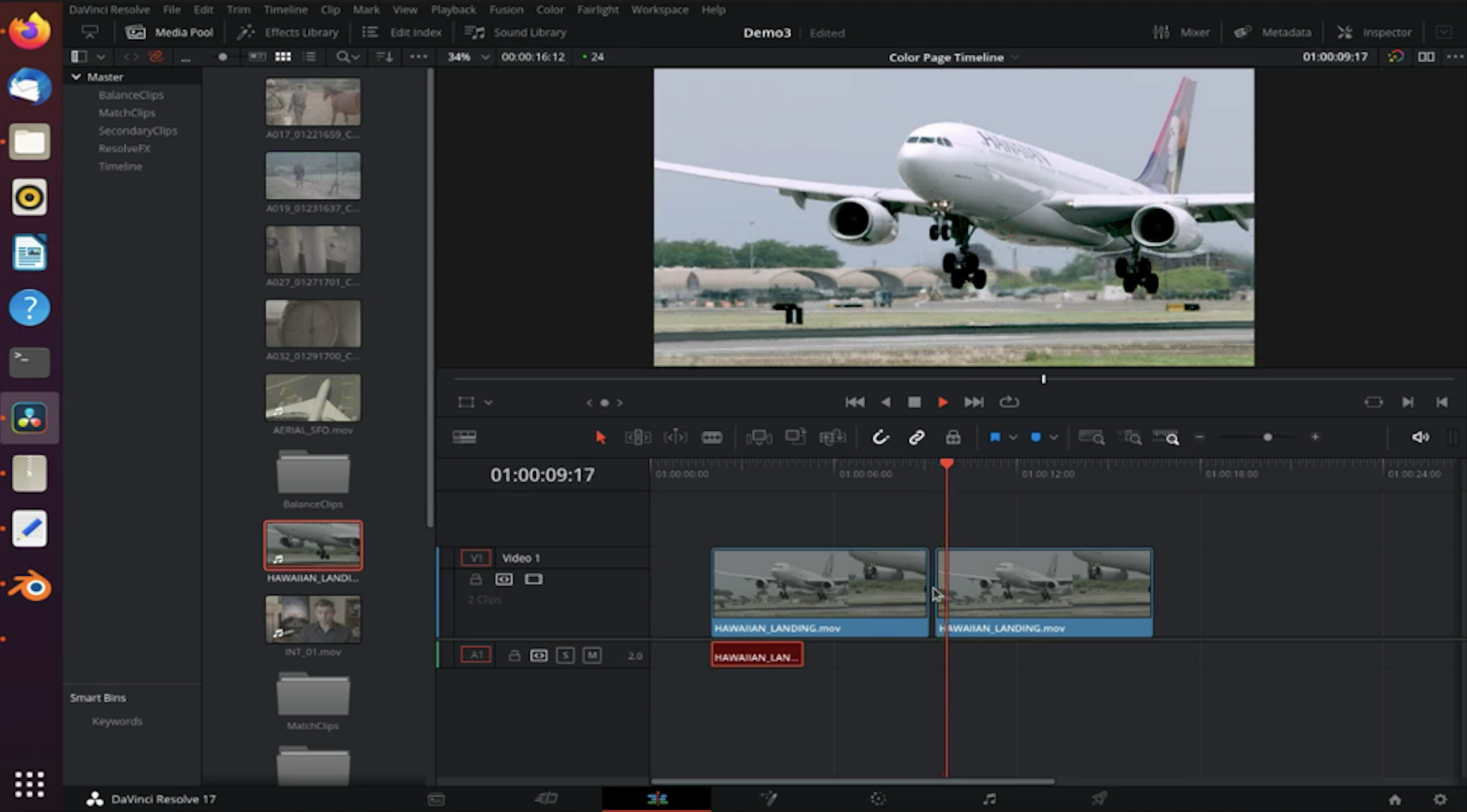 A screenshot of the color-corrected Color Page Timeline project.