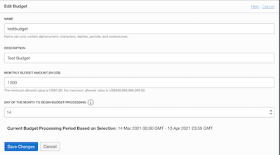 A screenshot of the Edit Budget window.
