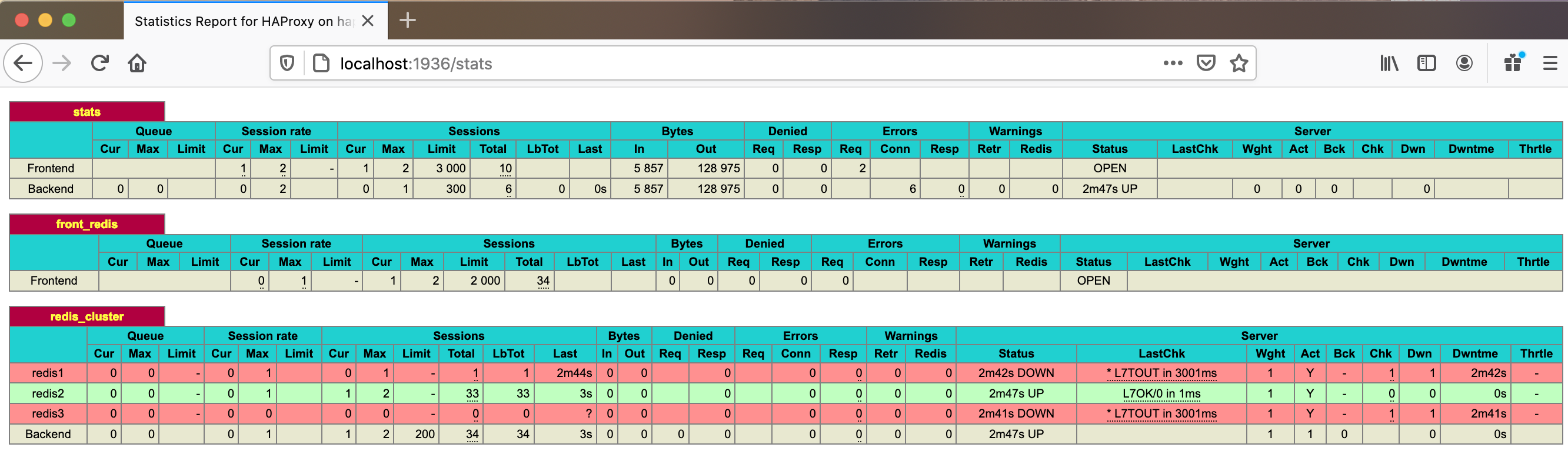 An example statistics report for HAProxy.