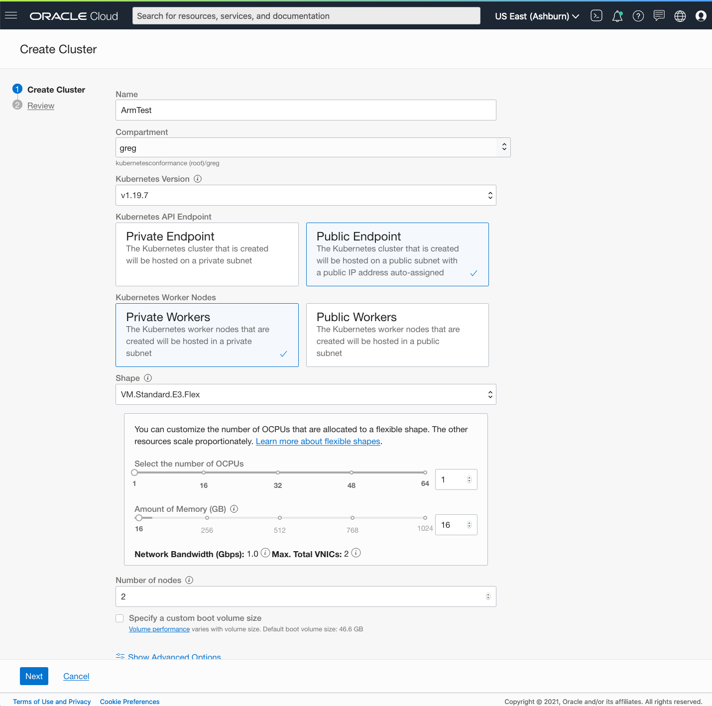 A screenshot of the Create Cluster screen in the Console with a demo cluster detailed.