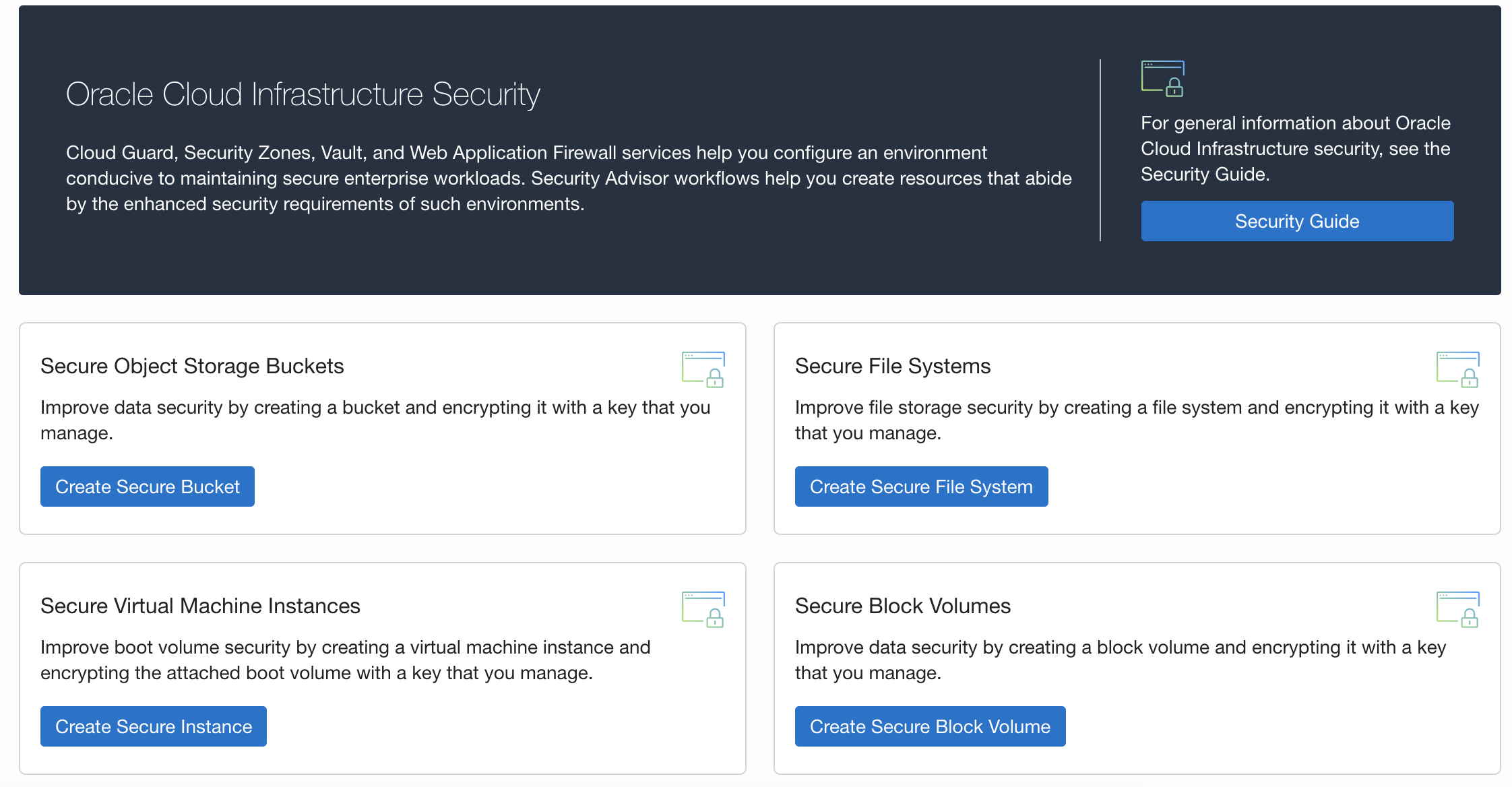 A screenshot of the OCI Security page.