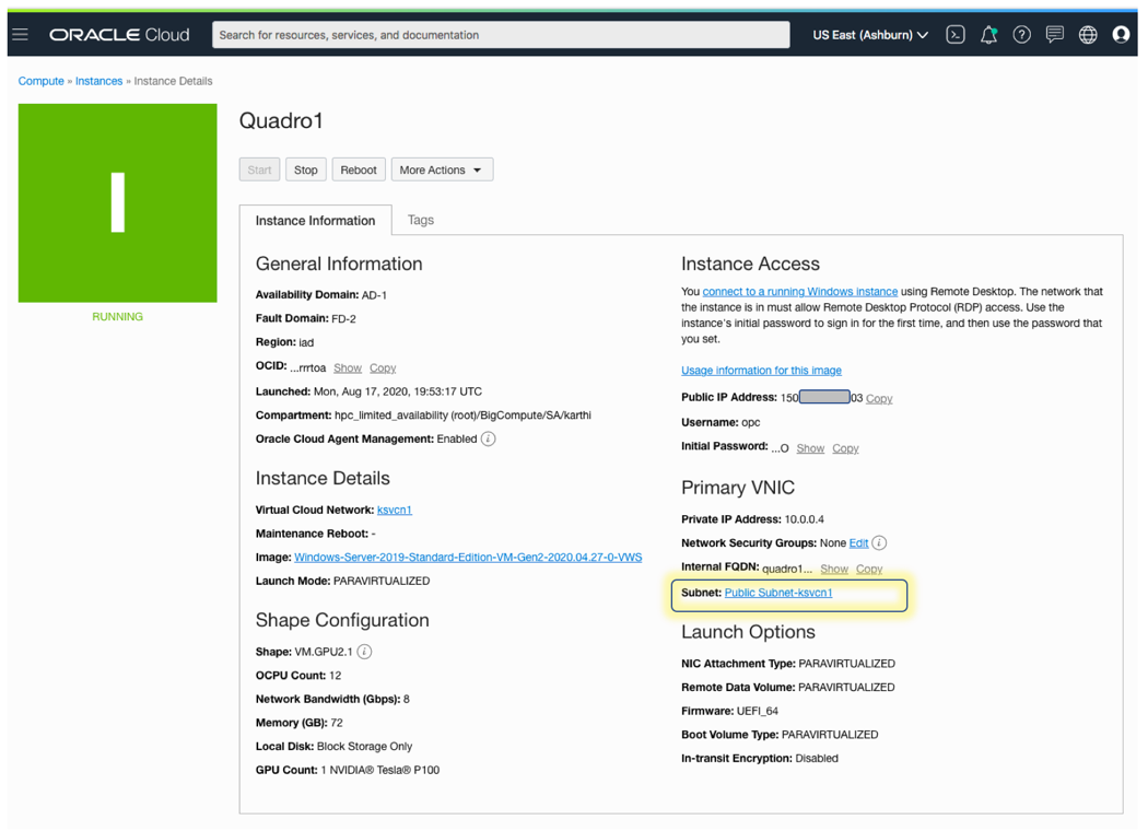 A screenshot that shows the instance details page with the subnet link highlighted.