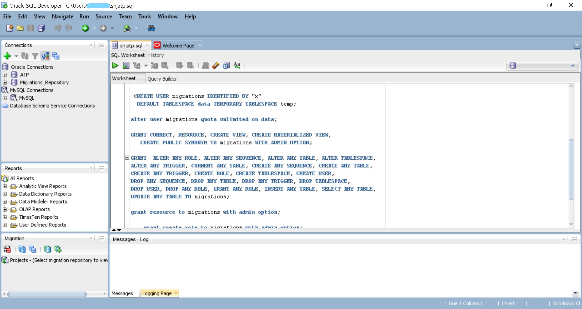 Oracle SQL Developer GUI - Migration configured