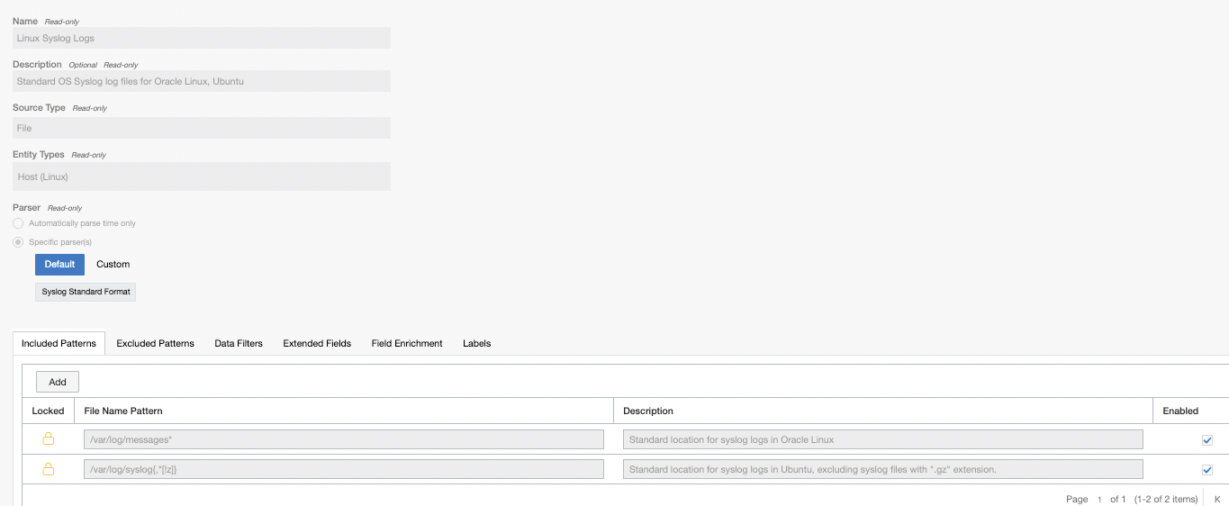 A screenshot of a Linux Syslog log source.