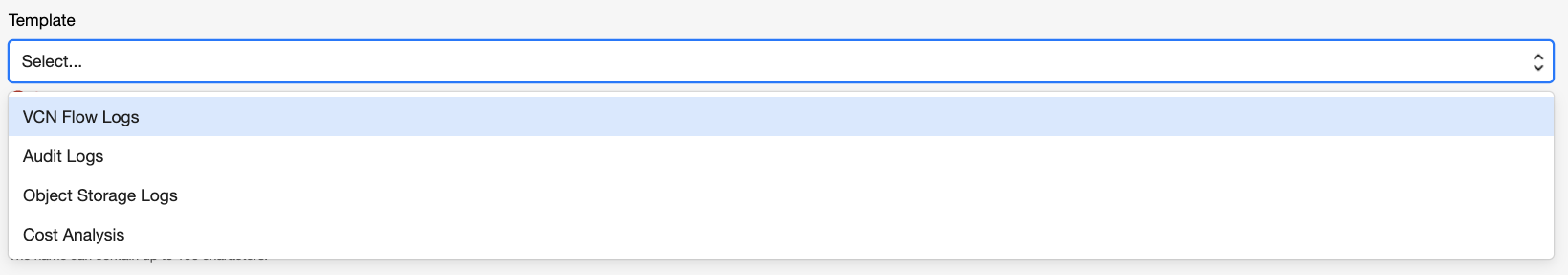 A screenshot of the expanded Template menu.