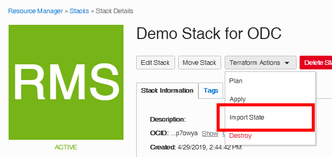 Screenshot highlighting the Import State menu command.
