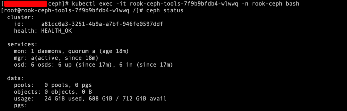 Command line results showing that the cluster health is OK.