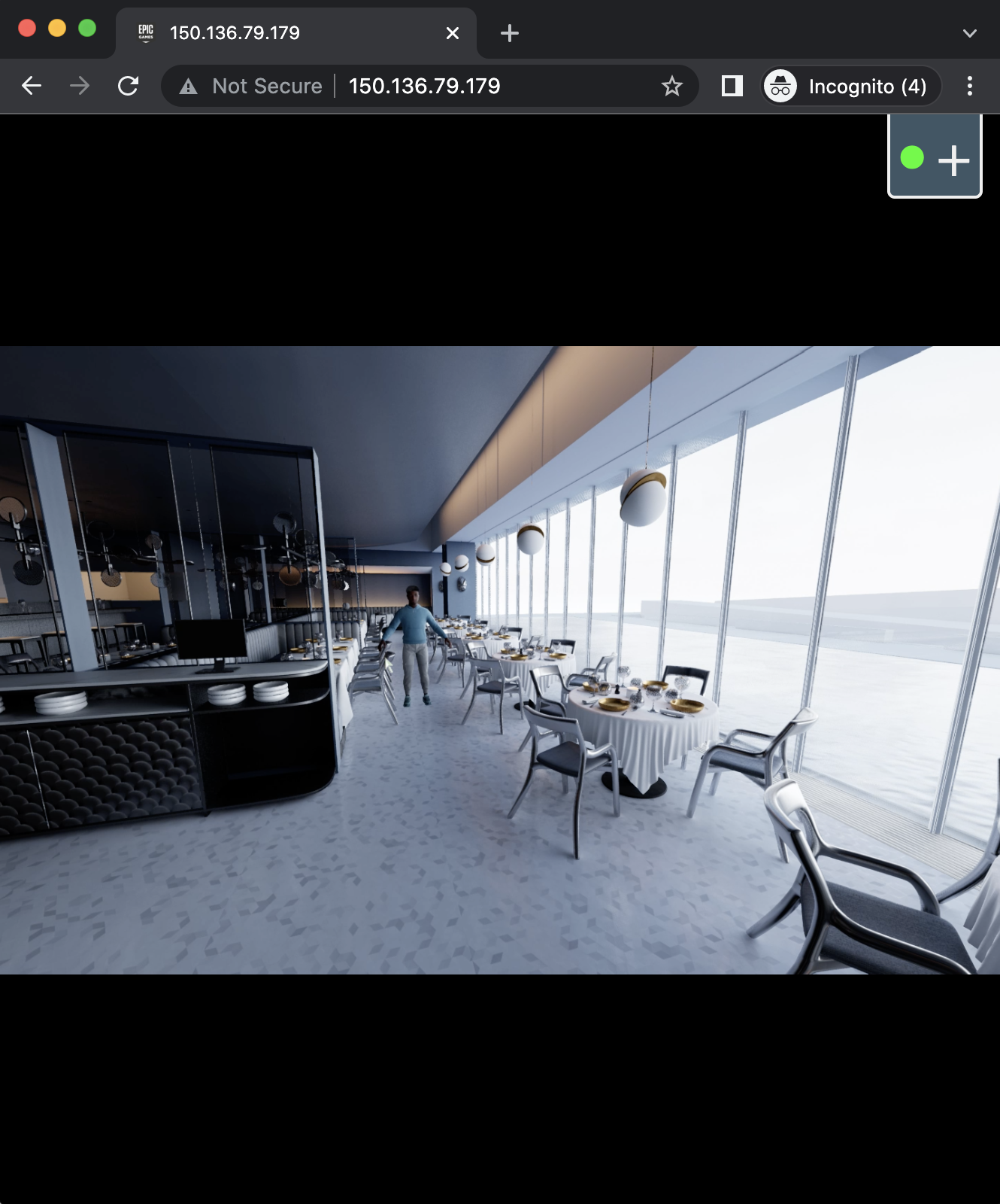 A screenshot of a 3D rendered restaurant.
