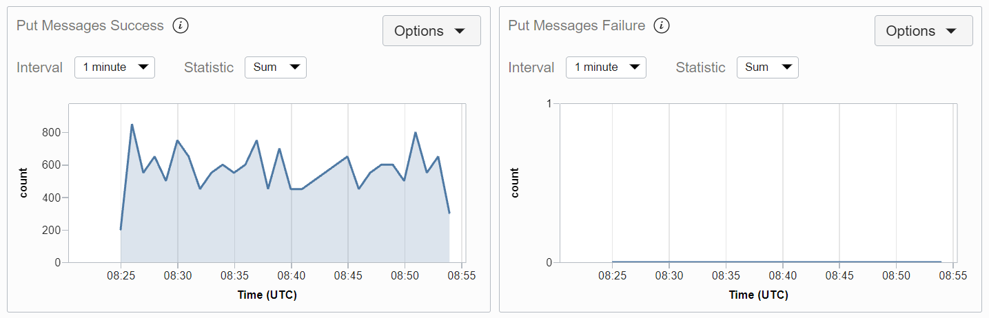 A graph that shows put message success and put message failure.