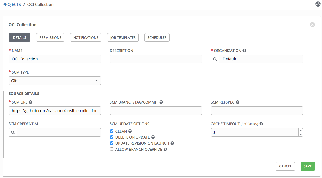 A screenshot of the OCI Collection page.
