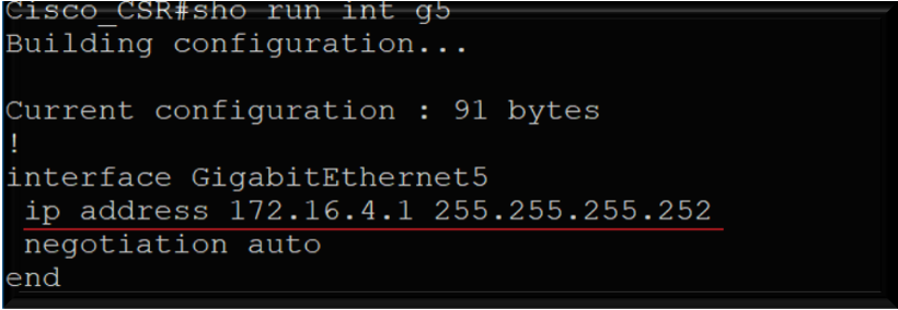 Screenshot that shows the router IP address configuration information.