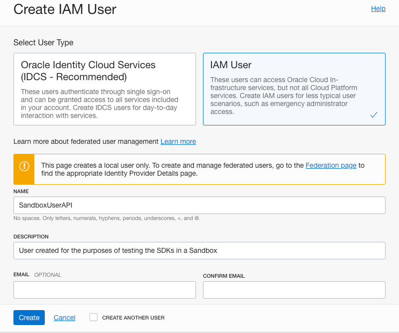 A screenshot of the Create IAM User screen.