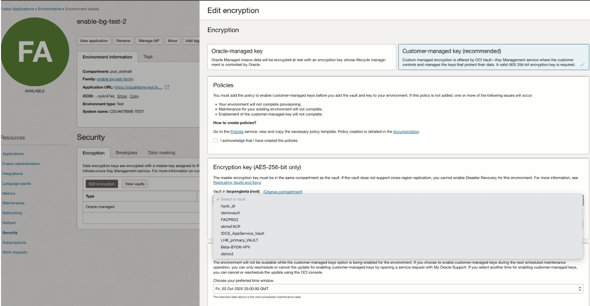 Add a Customer-Managed Key in EKMS to your Fusion Environment