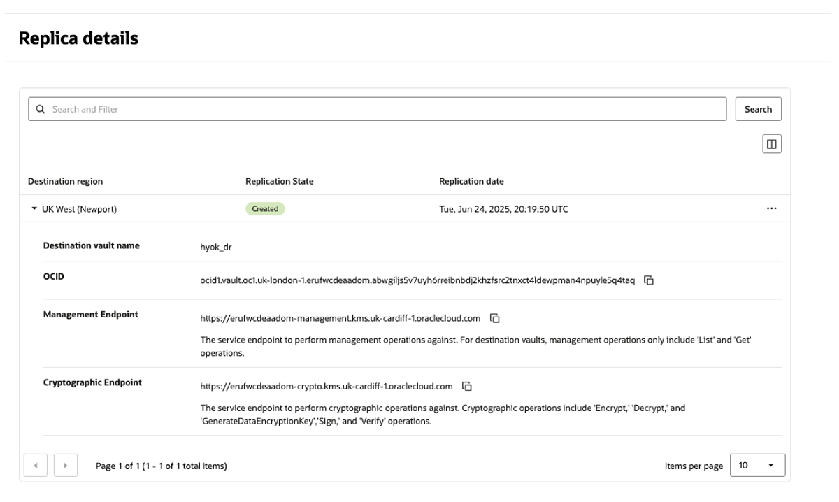 Enable replication for the External Vault in Oracle EKMS