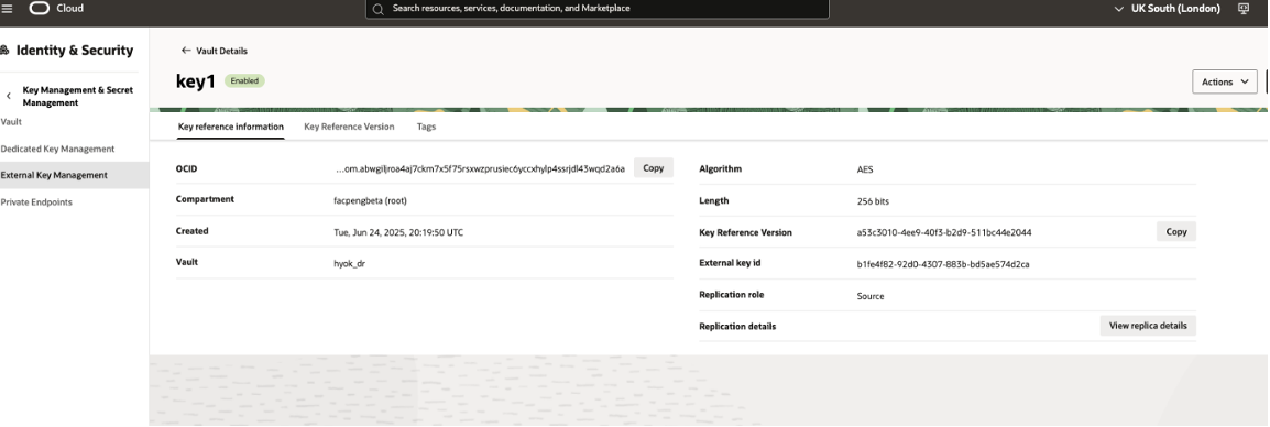 Enable replication for the External Vault in Oracle EKMS