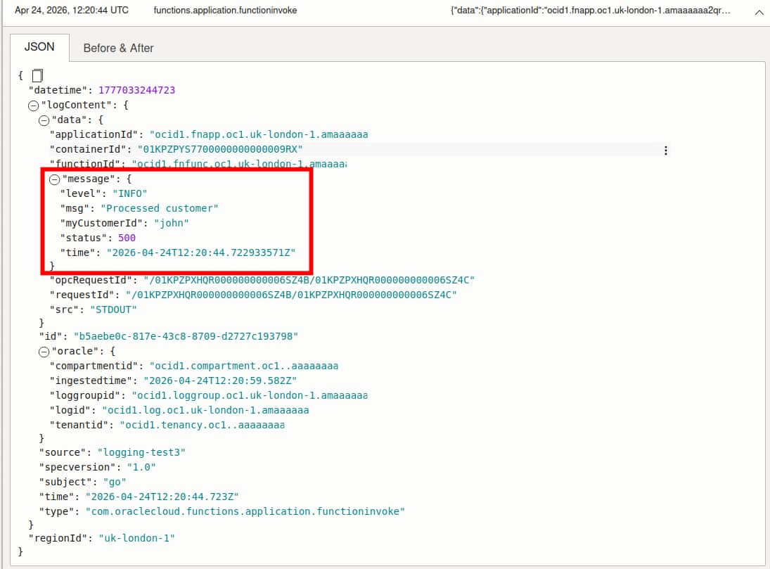 Structured logging in OCI Functions