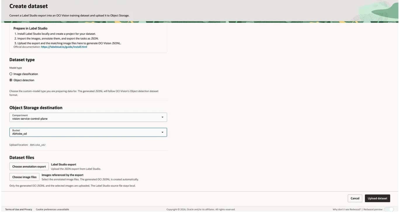 OCI AI Vision Custom Model Training (Using OCI Redwood Console)
