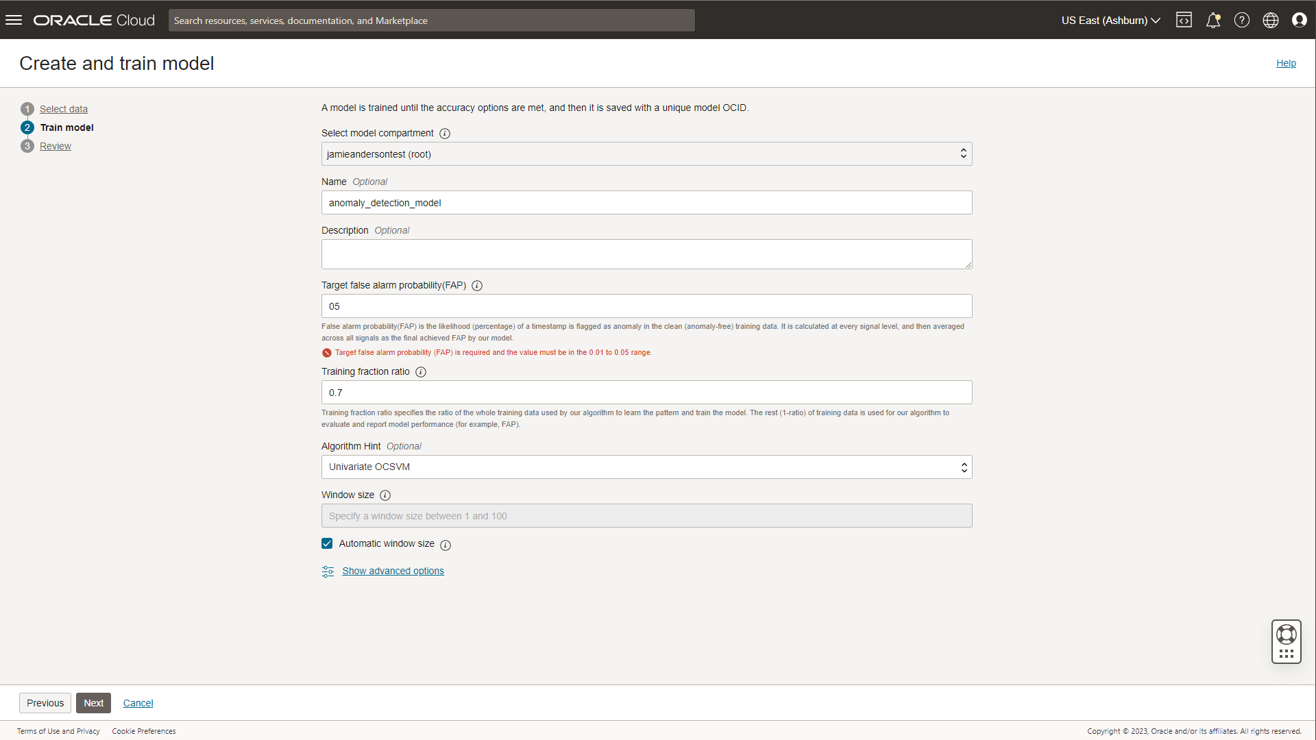 Create and train model