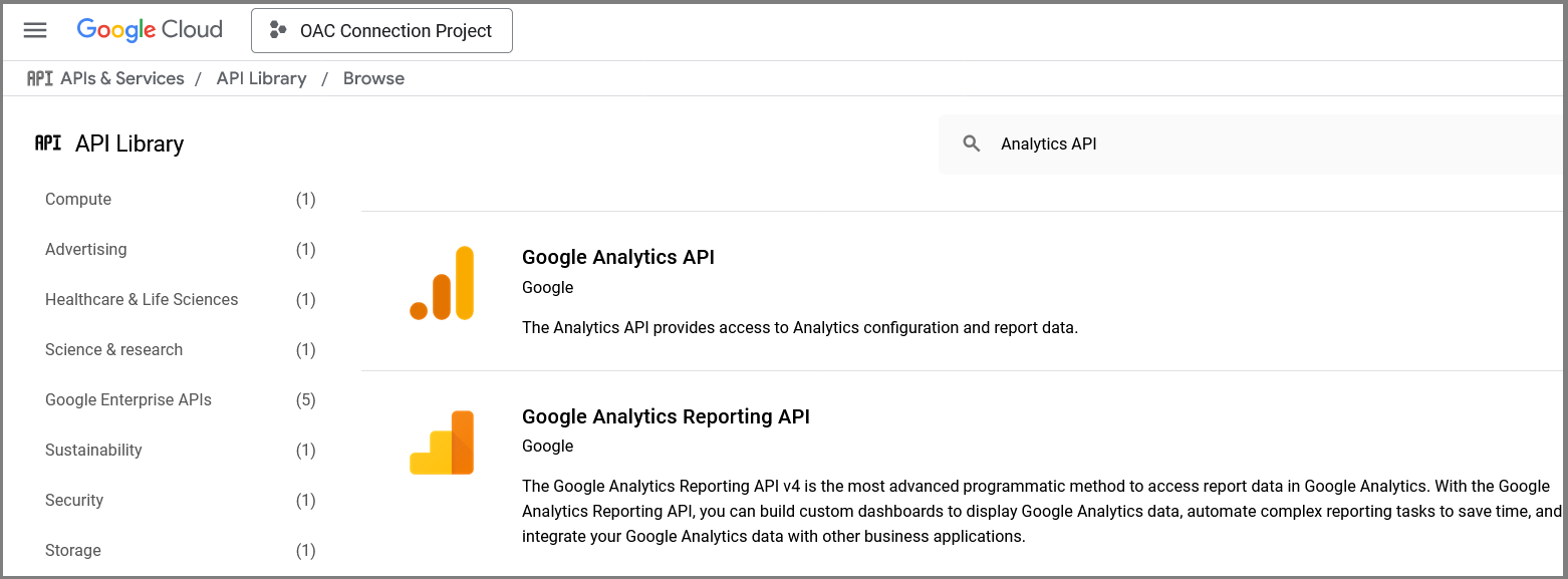Search for the Google Analytics API