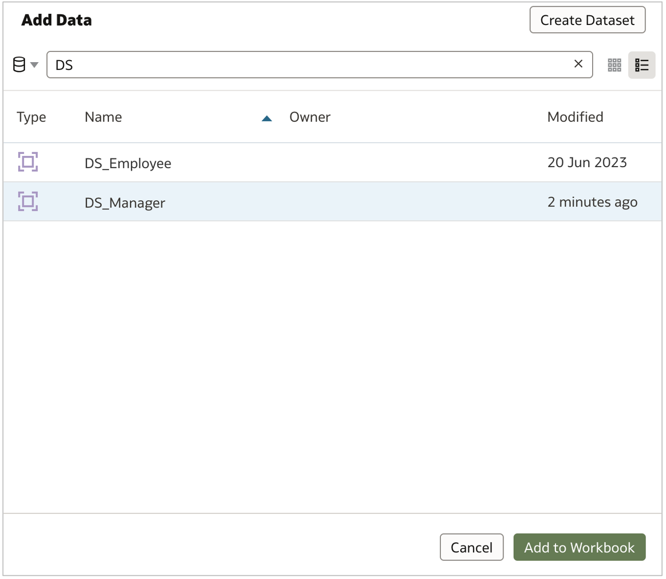 Add manager dataset to workbook