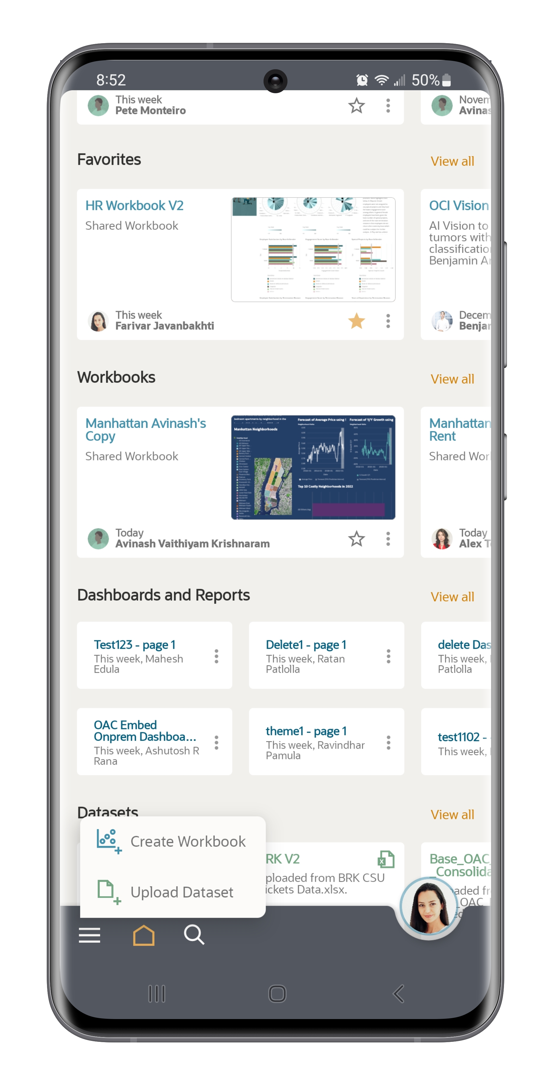 OAC Mobile App Create Workbook/ Upload Dataset options