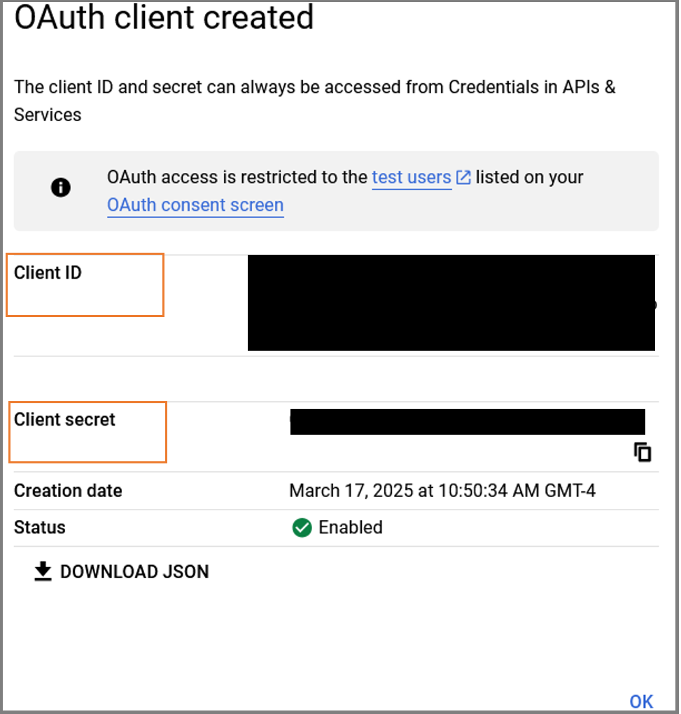 Create and note the Client ID and Client Secret details