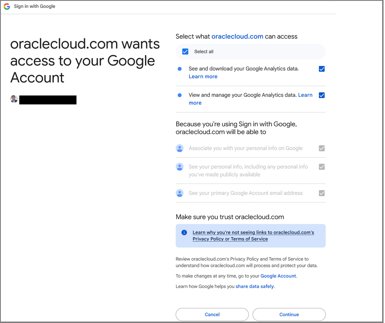 Your Google account and Google Analytics data permissions