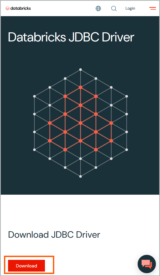Databricks JDBC driver download page displaying driver selection options with version information and platform compatibility details. The interface shows download links and driver specifications.