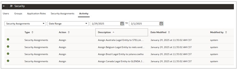 Activity showing the automatic upload of security assignments