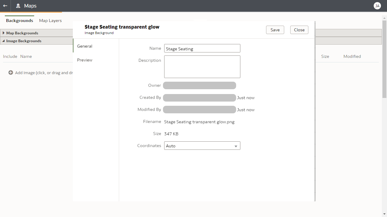 Edit name and description of Map Image Background
