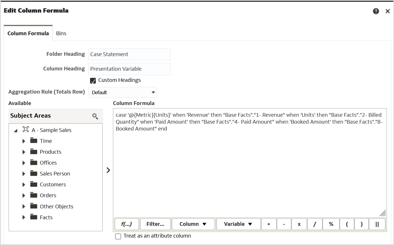 An example of a case statement with a presentation variable