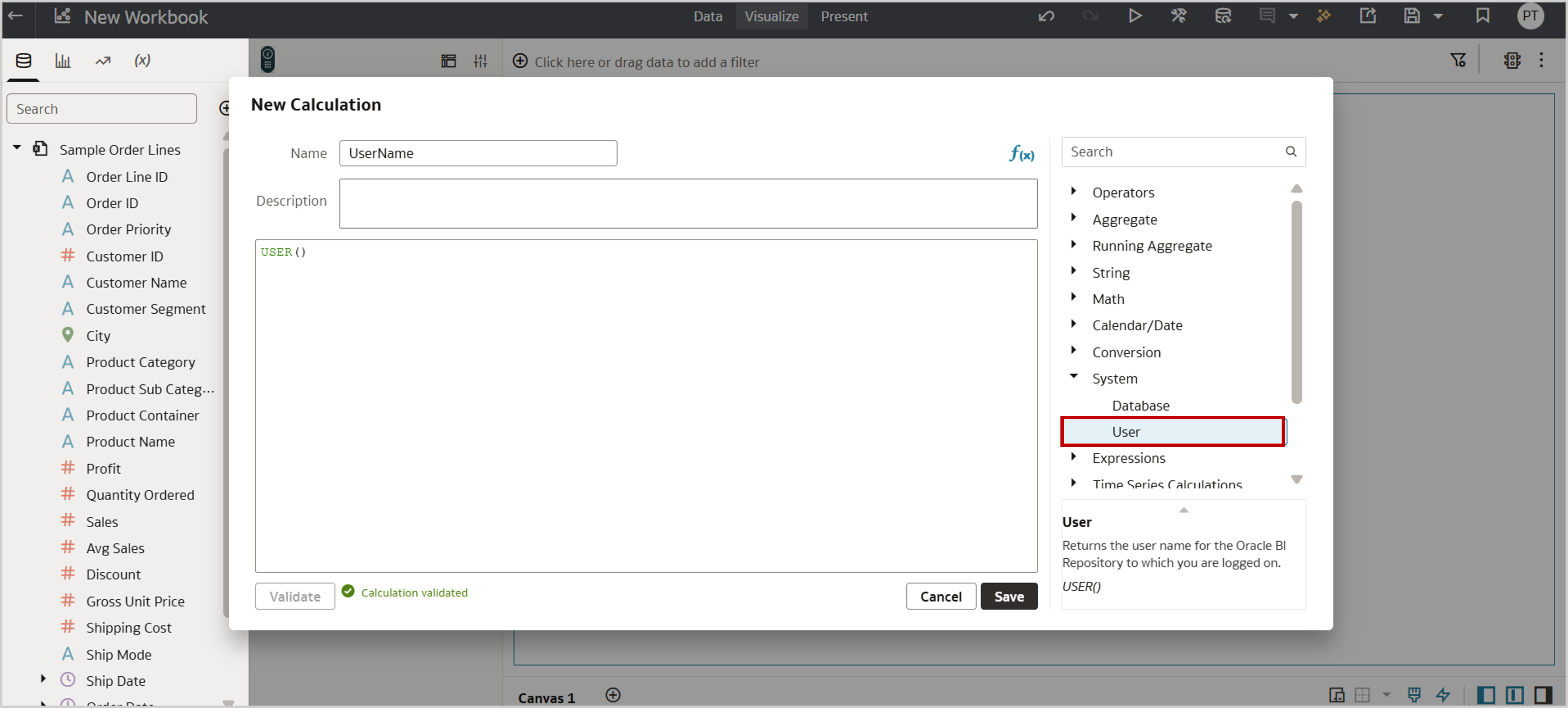 Figure 10d: Create a calculation with User()
