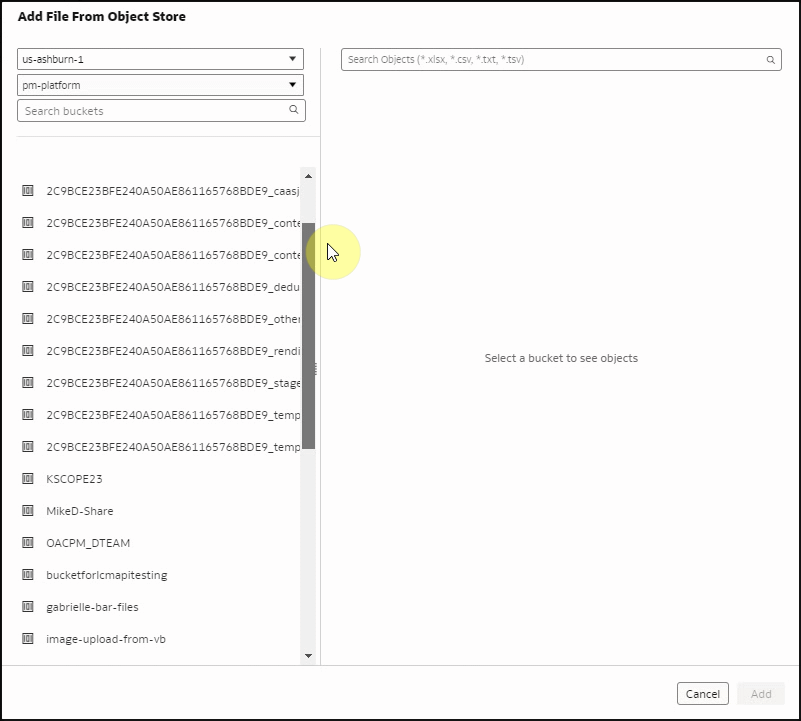 Navigating and searching buckets