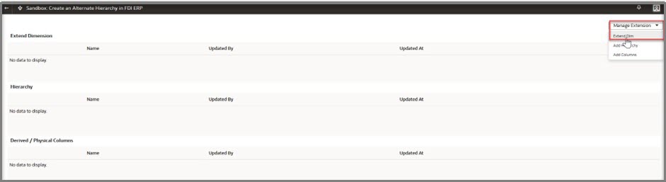 Right click on the Dim – Cost Center Hierarchy and select the Manage Extension option.