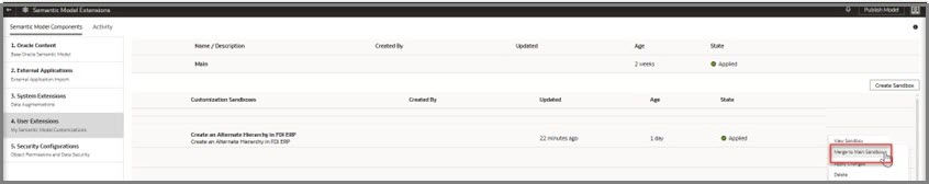 After Apply Changes has completed successfully, right click again on the sandbox and click Merge to Main Sandbox. 