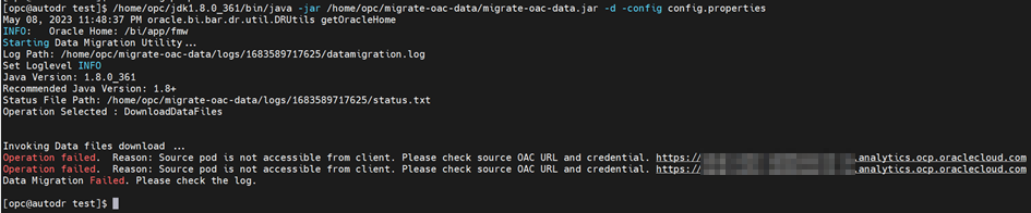 Failure Snippet in the output