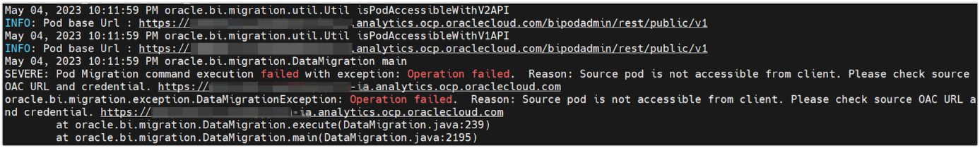 Failure Snippet in the log