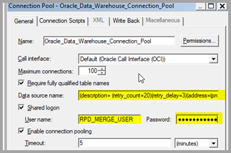 After: Data source name: ADW tns – be sure to use _low.adb.oraclecloud.com and User name: RPD_MERGE_USER / Password
