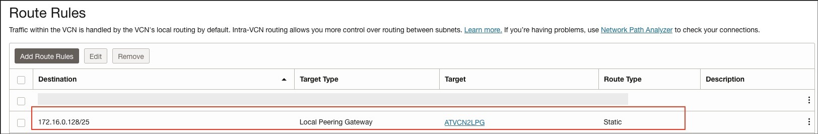 Data Source VCN Route Rule