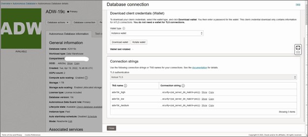 Autonomous Database Connection in Oracle Cloud Console
