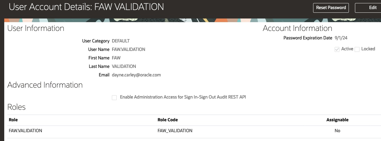 FAW VALIDATION USER