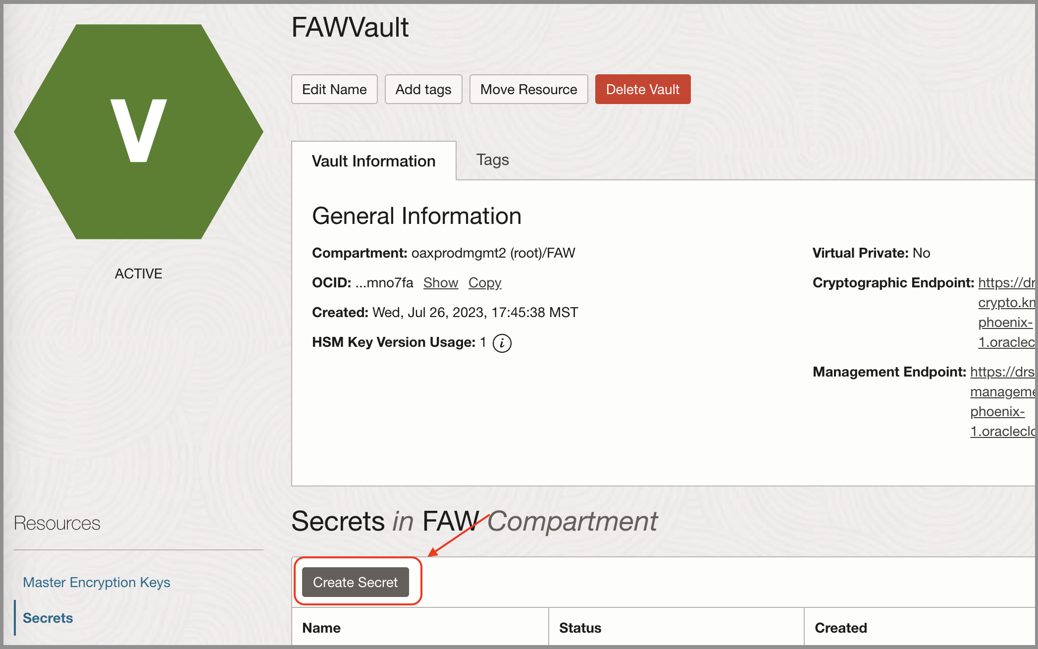 FAWAgentCreate Secret